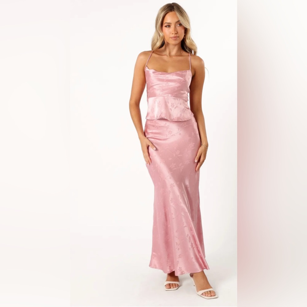 Petal & Pup Pink Satin Cowl Neck Maxi Dress
